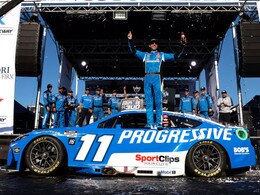 DENNY HAMLIN 2025 PROGRESSIVE WWT RACEWAY RACED WIN 1:24 DUAL AUTOGRAPHED ELITE DIECAST